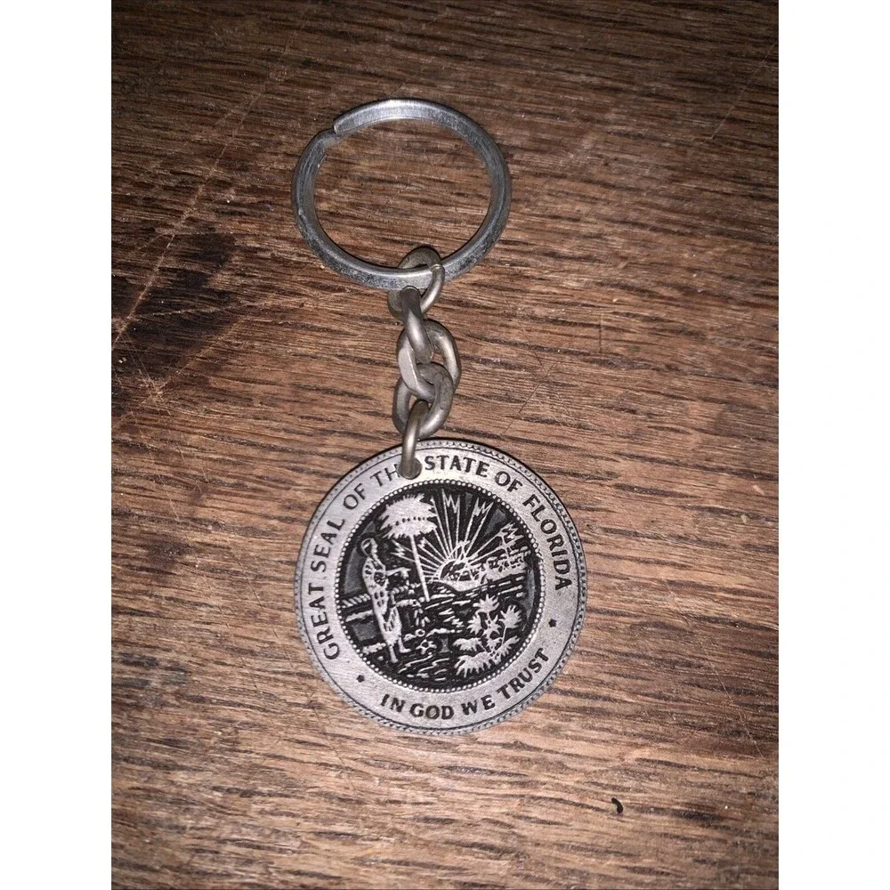 Vintage Keychain - The Great Seal of the State of Florida - Pewter